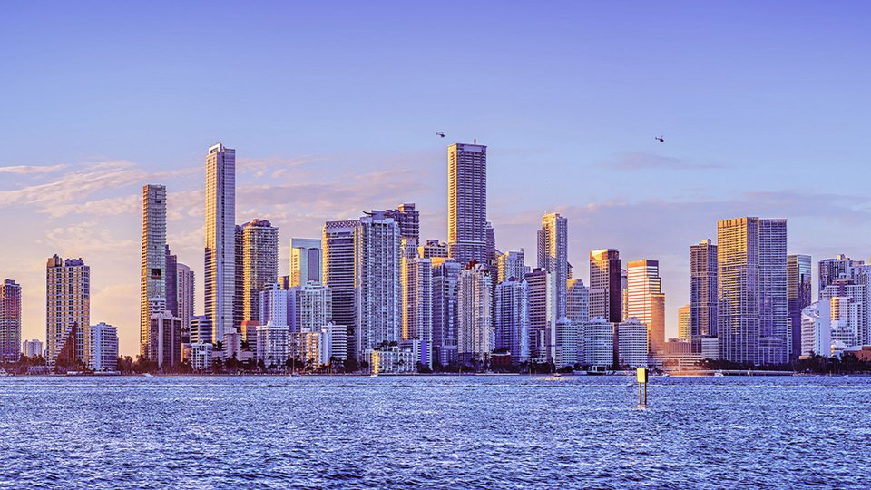 skyline of Miami across the water