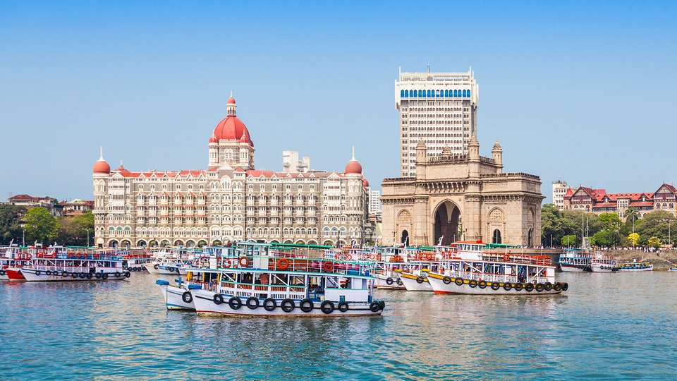 The Gateway of India and boats as seen from the Mumbai Harbour