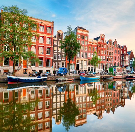 View along the famous canals in Amsterdam