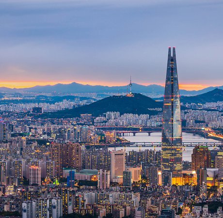Skyline view of Seoul at dusk