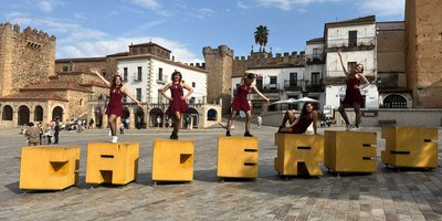 Irish dancers in the main square of the Spanish town of Caceres