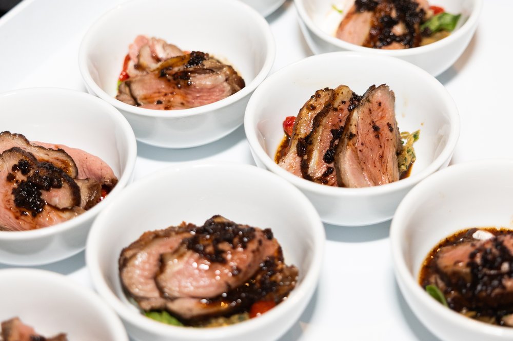 Bowls of cooked Irish lamb roast