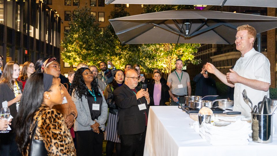 Chef presenting to a crowd