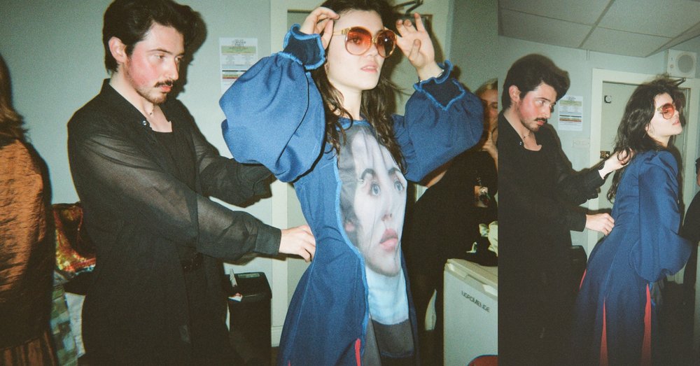 Oran Aurelio dressing The Last Dinner Party member in a dress with a face on the front