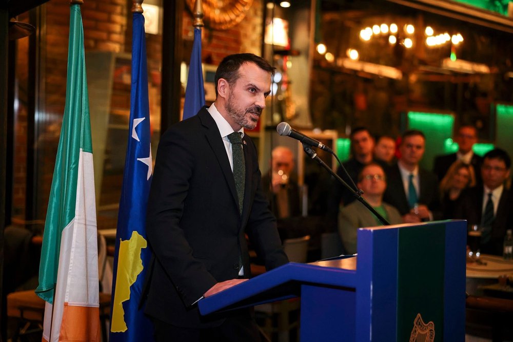 Ambassador Almqvist gives his St.Patrick's Day Remarks at the National Day Reception in Pristina, Kosovo 2026.03.12.