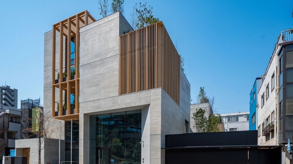 modern building with trees growing on the roof