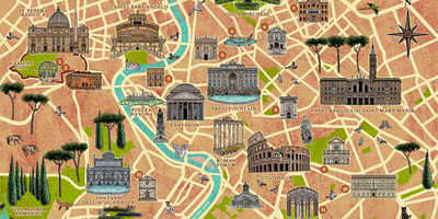 An illustrated map of Rome and Holy See marking out locations of Irish interest.