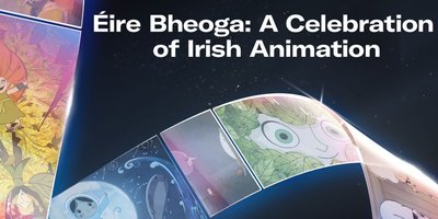 A reel of film despicting various cartoons alongside the text 'Éire Bheoga: A Celebration of Irish Animation'.
