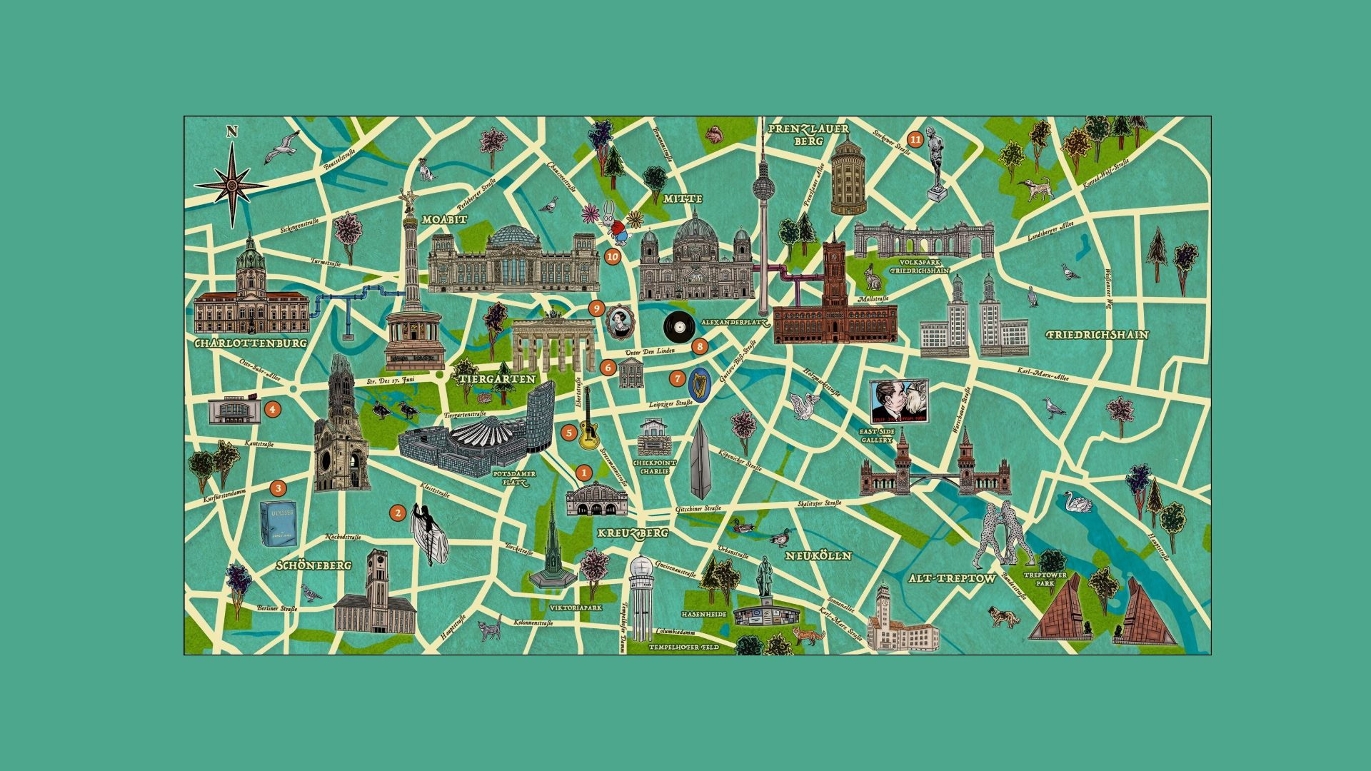 A map of Berlin with a collection of Irish historical monuments