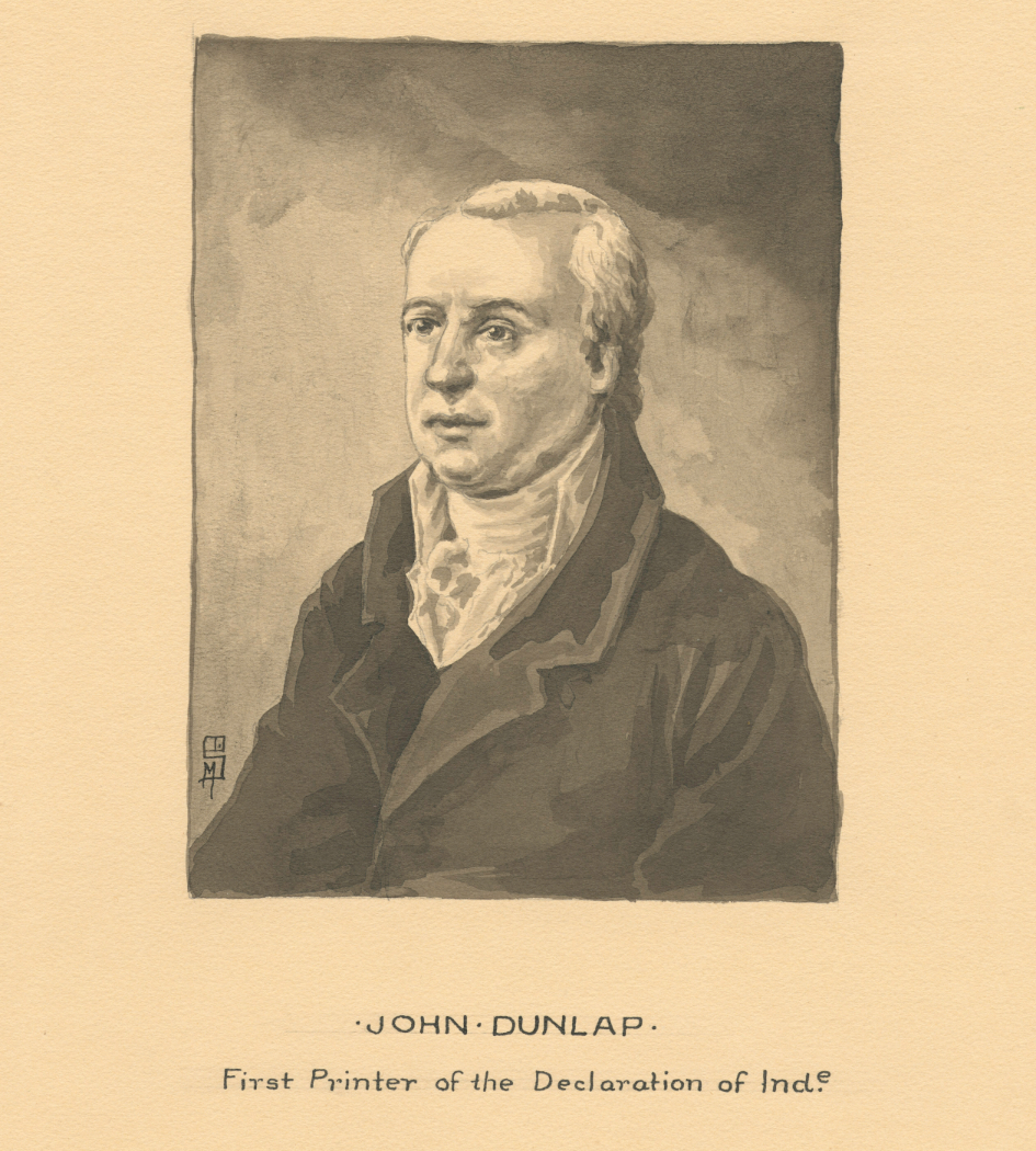 Portrait of John Dunlap, with note reading 'John Dunlap - first printer of the Declaration of Independence'