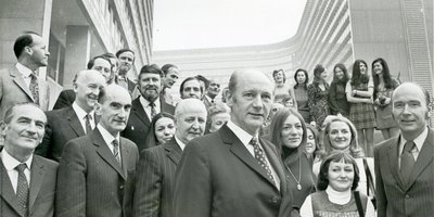 Lynch, Hillery and negotiators black and white photo
