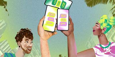 Illustration of young people holding their phones