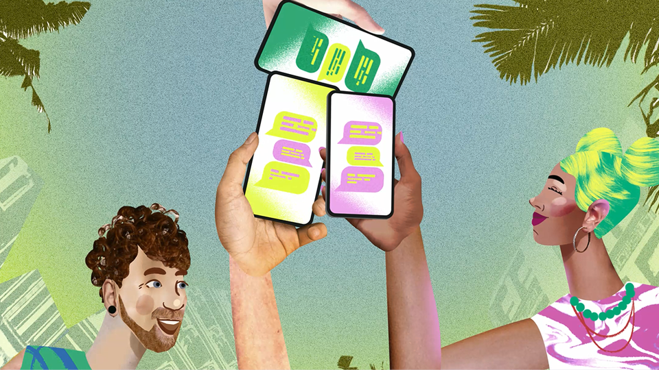 illustration of young people on phones