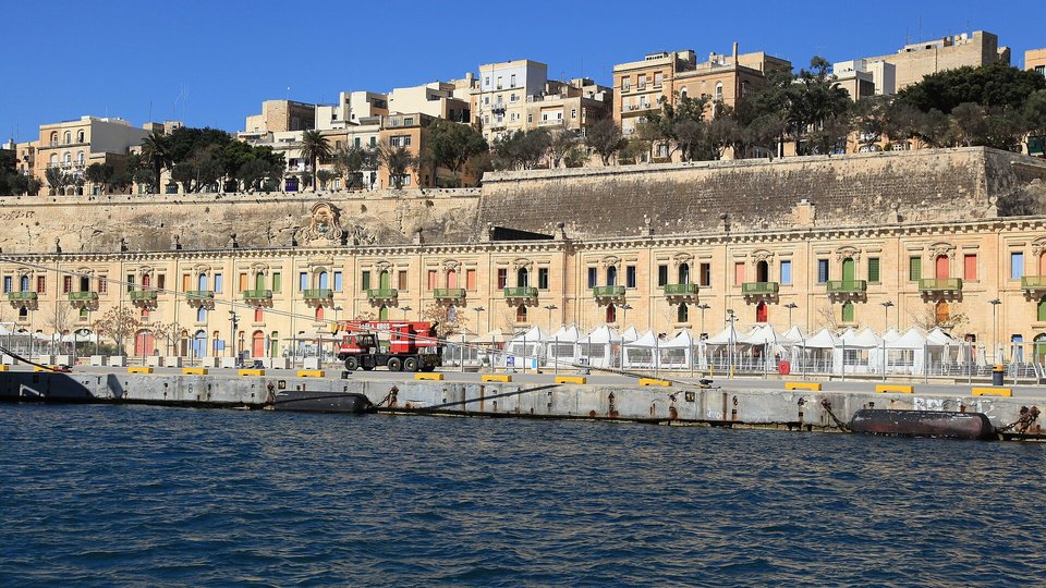 Waterfront view of a seaside town from a harbour boat