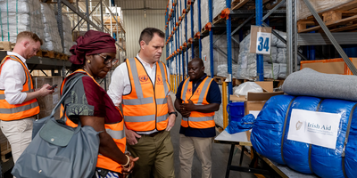 Minister Richmond at warehouse