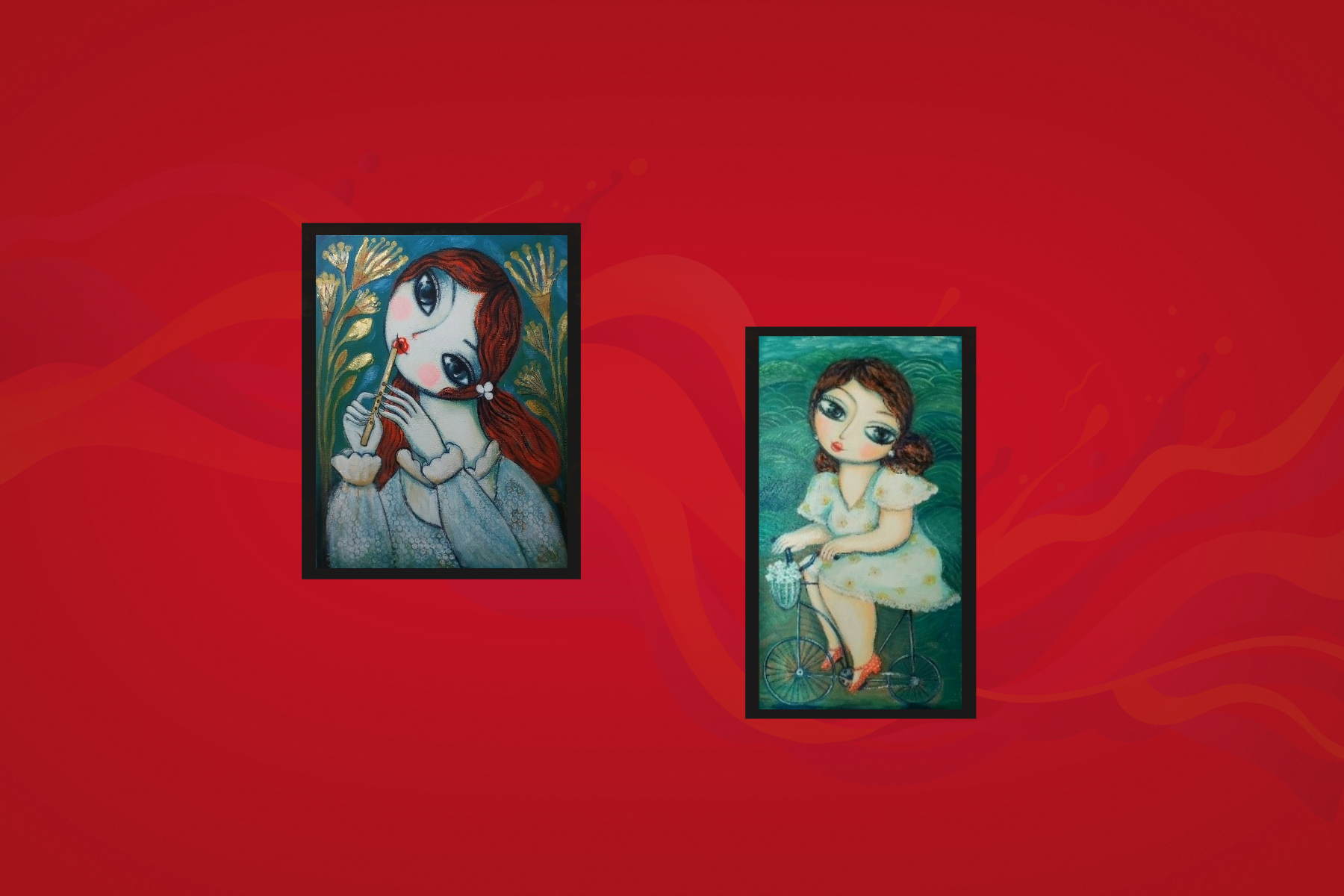 Two artworks depicting a young girl