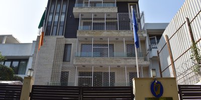 View of the exterior of the Embassy building.