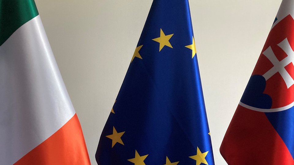Irish, EU and Slovakian flag