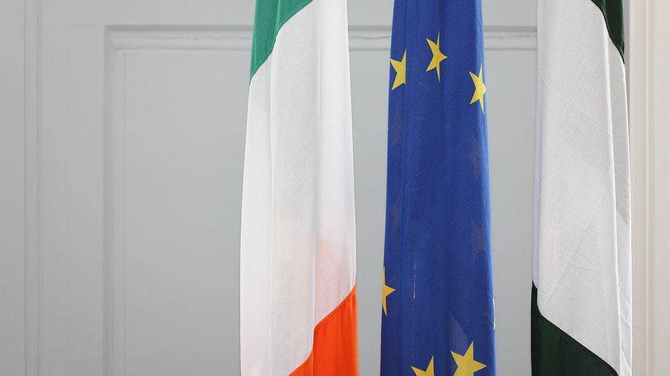 Irish, EU and Nigerian flags.