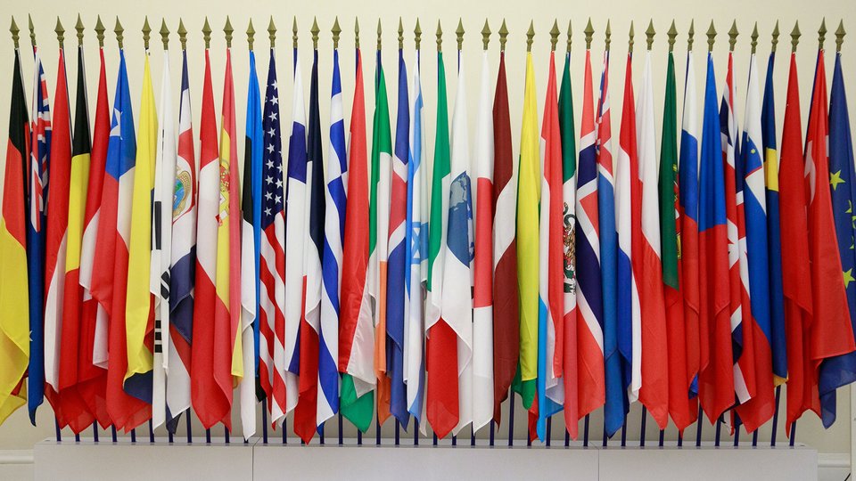 Flags from OECD members lined up.