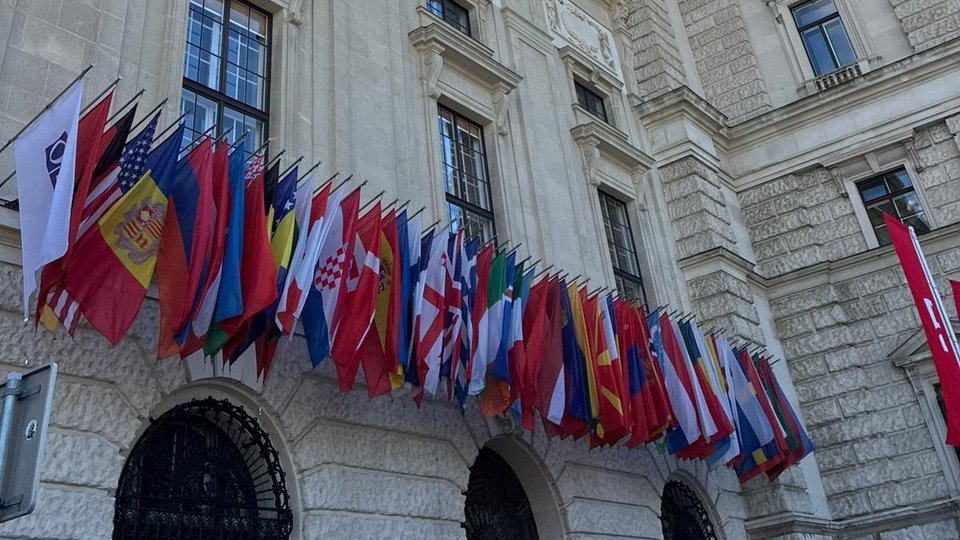 Flags on the outside of the OSCE
