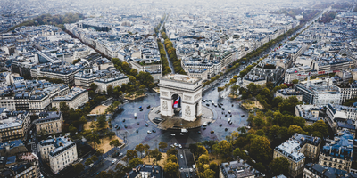 Aeriel photo of the Arc De Triomphe in Paris