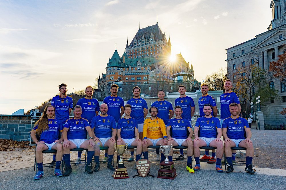 GAA team in front of Quebec monument