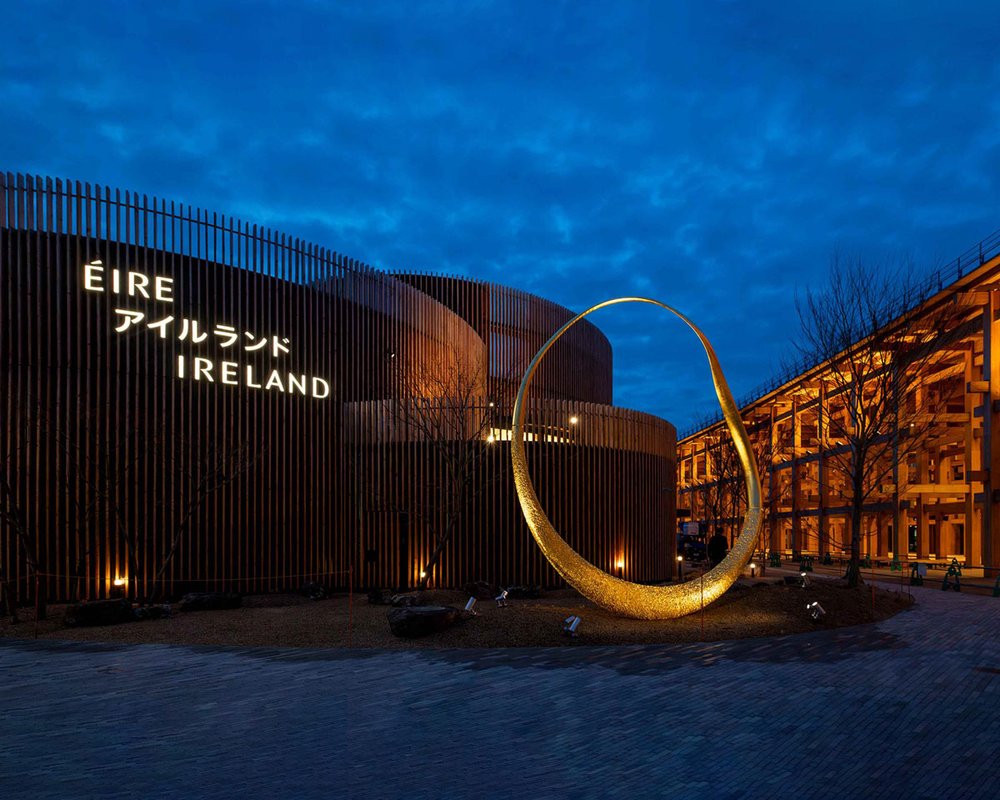 Joseph Walsh sculpture of a bent ring shape outside the Pavilion