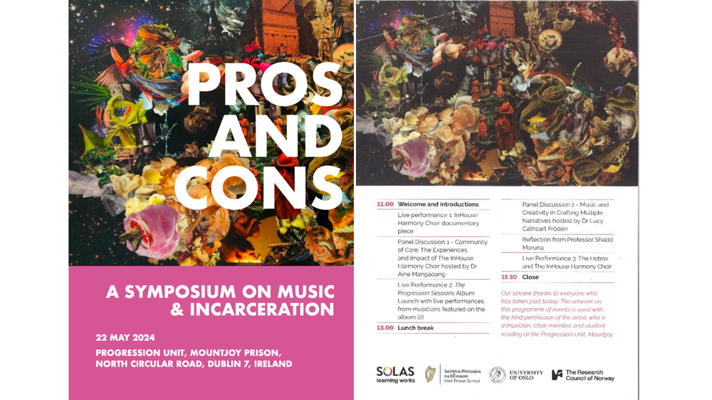 Poster for the Pros and Cons event in Mountjoy Prison Progression Unit, May 2024