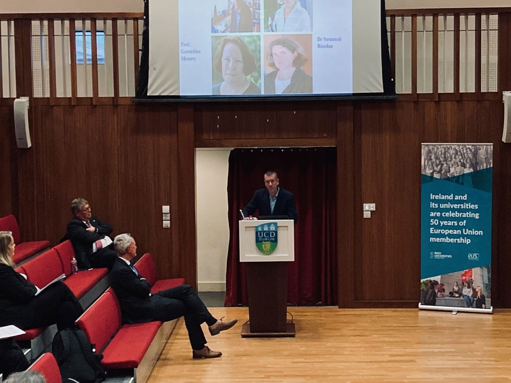 Professor Diarmaid Ferriter speaking at a podium.