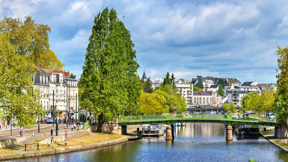 View of the Erdre River in Nantes, France