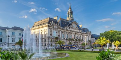 View of City Hall at Jean Jaures Square in Tours, France