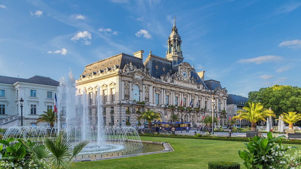 View of City Hall at Jean Jaures Square in Tours, France