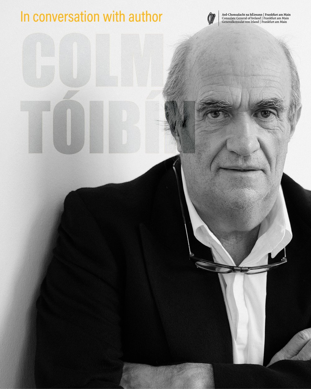 Promotional graphic featuring Colm Toibin