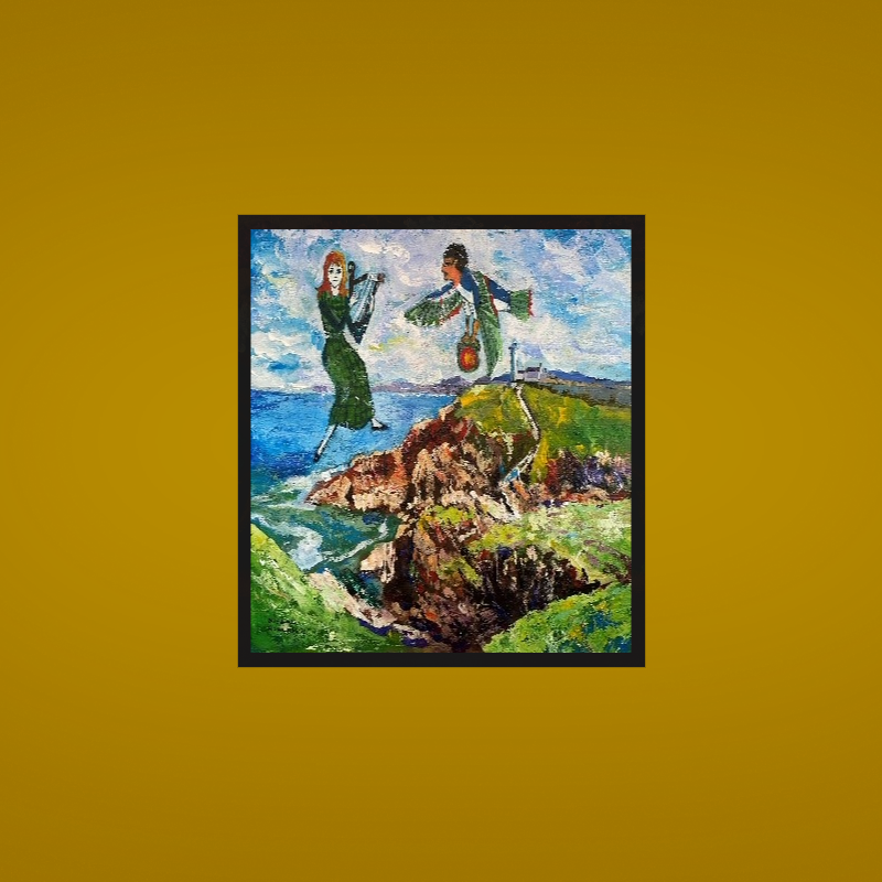 Expressive artwork of a man and woman dancing in the sea
