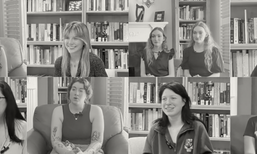 A collage of photos of Texas university students studying Irish literature