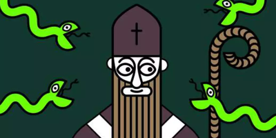 graphic of st patrick and snakes