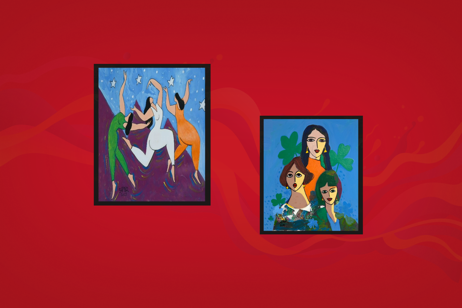 Two artworks depicting Egyptian girls and Irish girls embracing their cultures