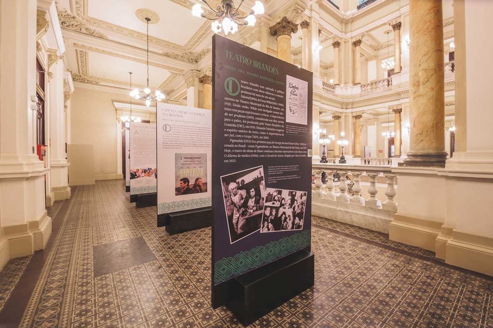 Exhibition posters staggered through a room.