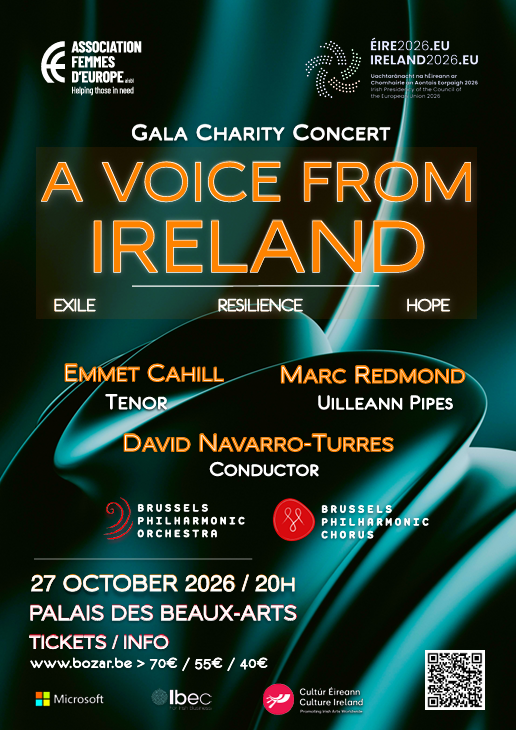 Poster advertising the 'Voice from Ireland' concert by Association Femmes d'Europe.