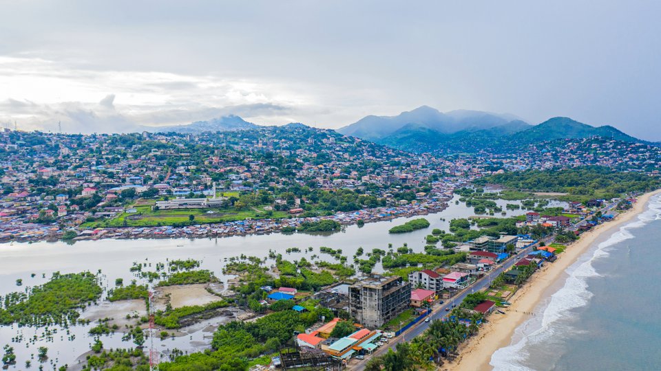 Aerial view of the coast of Sierra Leone