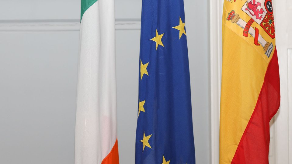 Irish, EU and Spanish flags