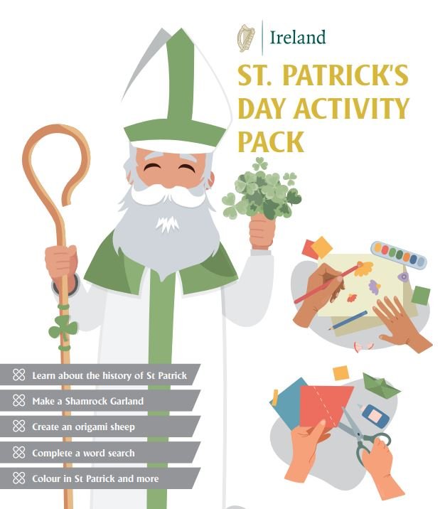 Graphic with an image of St Patrick and a list of activities