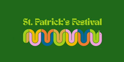 Logo reading St Patricks Festival with a colourful snack graphic underneath