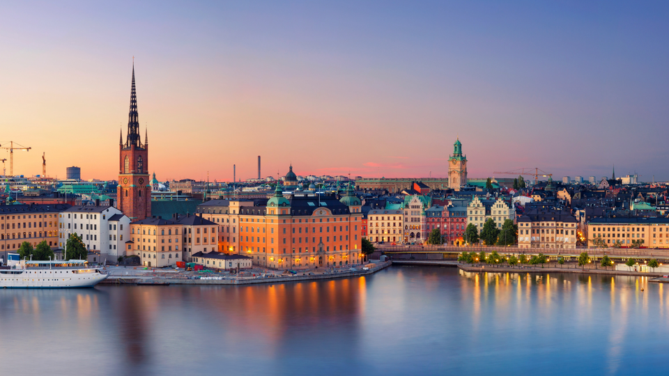 Skyline of Stockholm at sunset