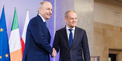 Taoiseach Micheál Martin pictured shaking hands with Poland's Prime Minister Donald Tusk