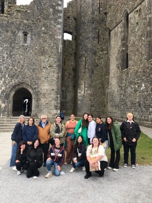 A group of Texas students in Ireland at a castle