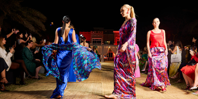 Models on a runway