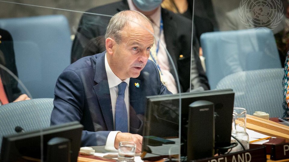 Micheál Martin speaking at the UN General Assembly
