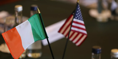 Mini Irish and American flags on a desk